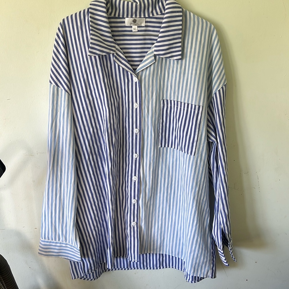Everyday Chic Boutique Striped Blue Blouse Button up